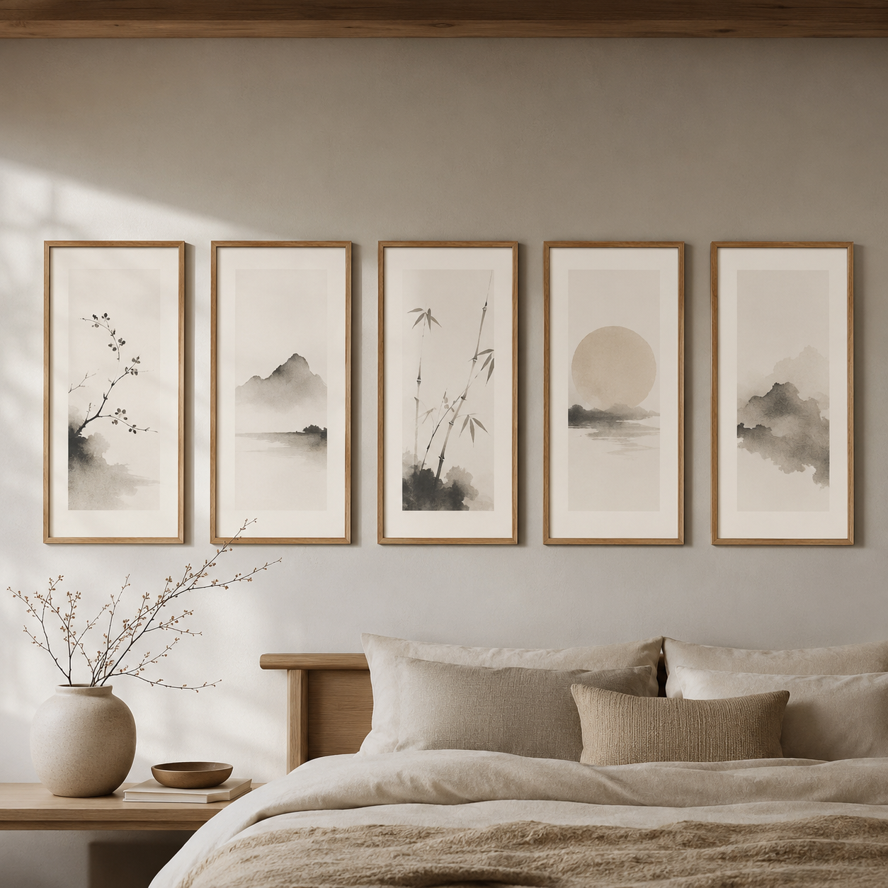 Japandi Quiet — 5 prints gallery-wall set