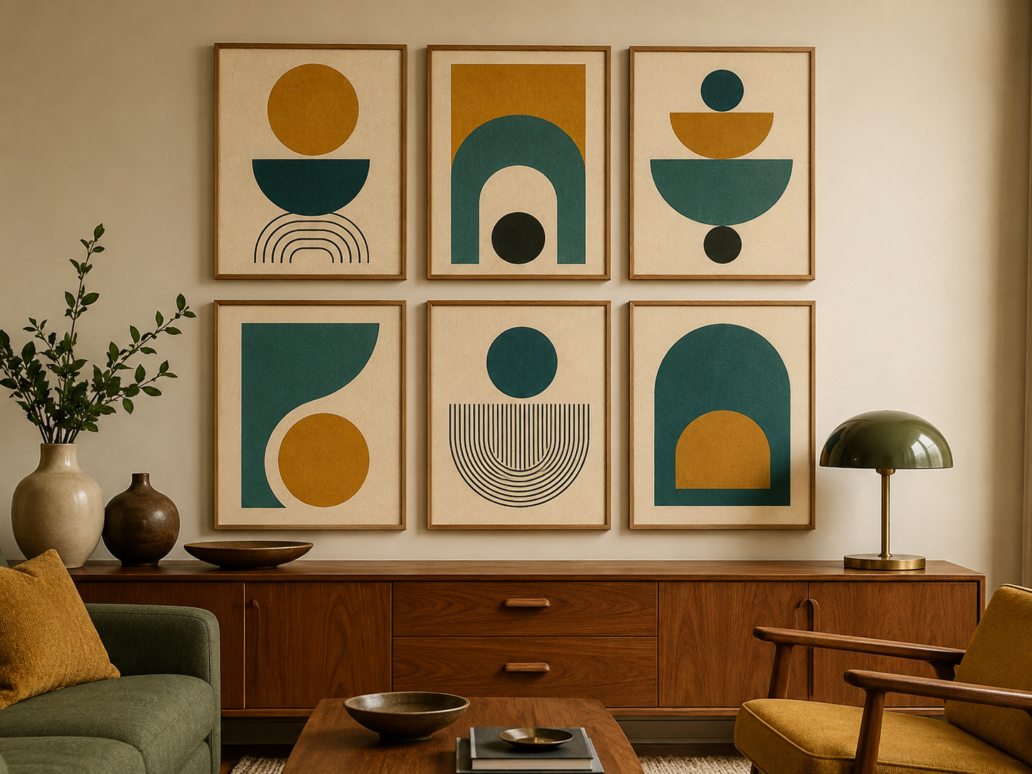 Mid-Century Shapes — 6 prints gallery-wall set