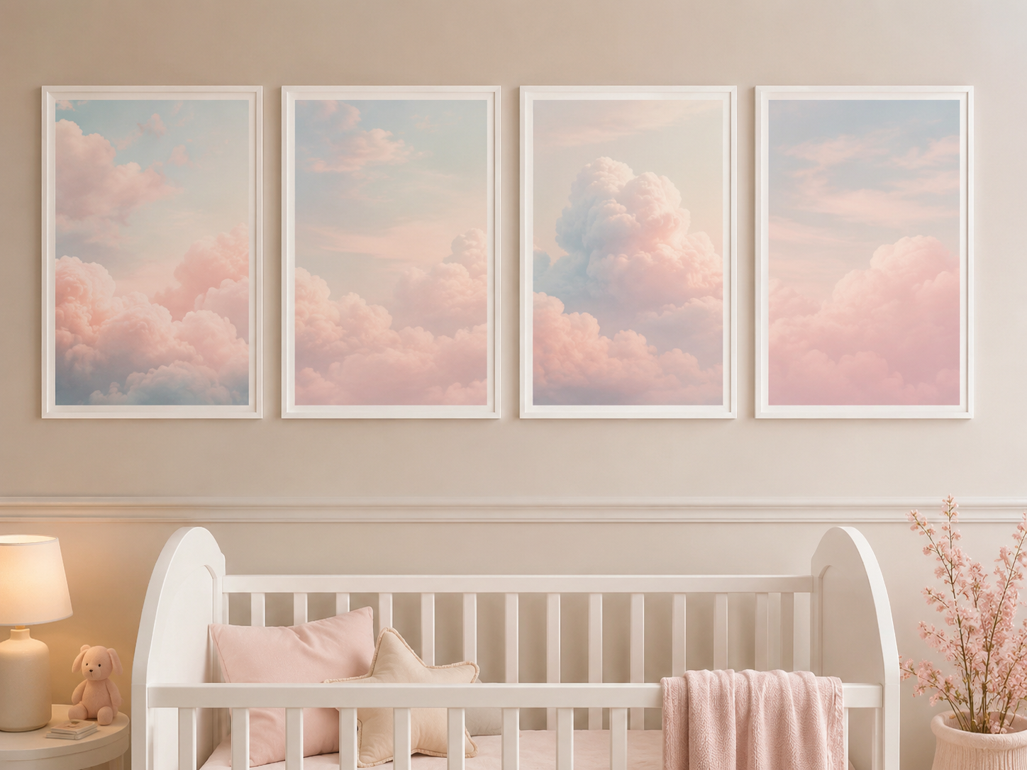 Nursery Pastel Cloud — 4 prints gallery-wall set