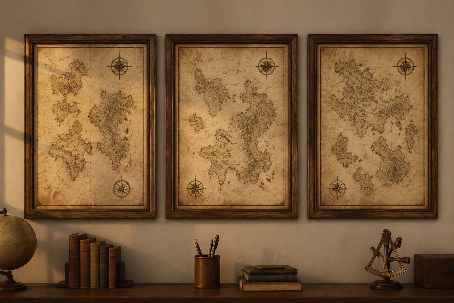 Vintage Map Trio — 3 prints gallery-wall set