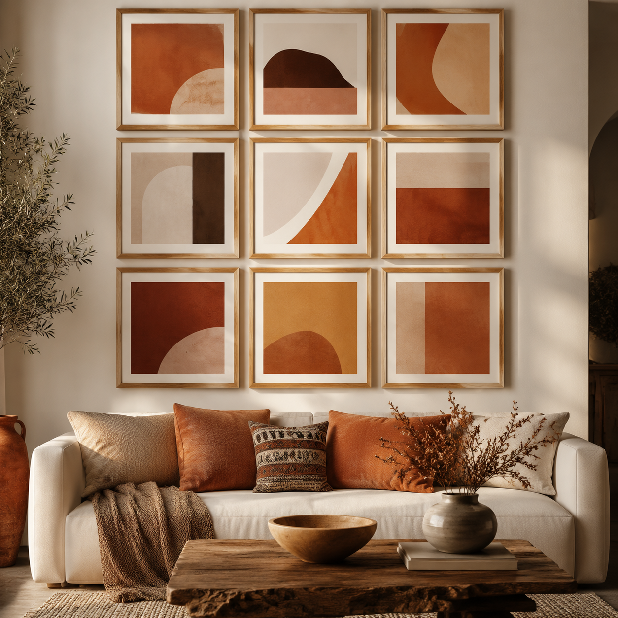 Warm Earth Bento — 9 prints gallery-wall set